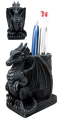 Ebros Medieval Fantasy Smaug Dragon Stationery Holder Statue Gothic Dragons Organizer Office Desktop Pen Pencil Holder Figurine 4.75" Tall Gothic Gargoyle Sentry - Ebros Gift