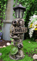 Ebros Rock Climbing Baby Tortoise Turtles With Greeting Sign & Solar LED Light Statue