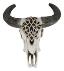 Southwest Tooled Lace Horned Steer Bull Cow Aged Bone Skull LED Light Wall Decor