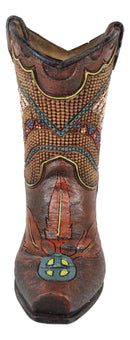 Set Of 3 Western Cowboy Aztec Mexica Faux Tooled Leather Boots Floral Vases