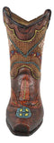 Set Of 3 Western Cowboy Aztec Mexica Faux Tooled Leather Boots Floral Vases