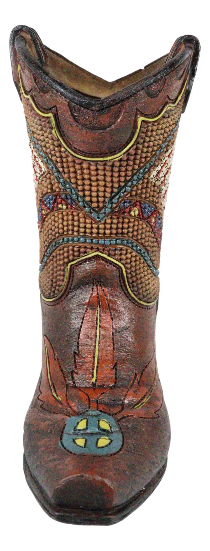 Set Of 3 Western Cowboy Aztec Mexica Faux Tooled Leather Boots Floral Vases