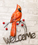 Rustic Country Red Cardinal Bird Perching On Branch Welcome Sign Wall Decor