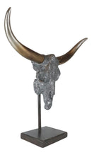 22"H Large Rustic Glitter Silver Longhorn Bull Steer Skull Resin Desktop Plaque