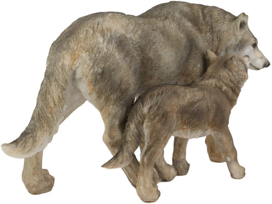 Ebros Realistic Large Gray Wolves Family Strolling Side by Side Statue 10.25" L