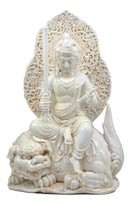 Ebros Marble Finish Bodhisattva Manjushri Sitting On Lion Statue 11.25"H Eastern Enlightenment Guardian Of Knowledge & Sacred Doctrine Figurine