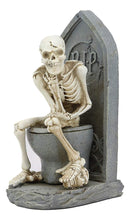 Rest In Peace Constipated Thinker Skeleton Sitting On Graveyard Toilet Statue
