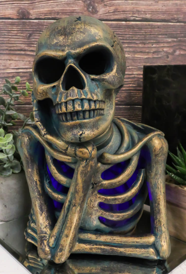 Eerie Daydreaming Thinker Skull Skeleton Bust with LED Night Light Ribs Figurine