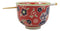 Red Floral Frost Flakes Pasta Ramen Noodles Soup Rice Bowl With Chopsticks Set