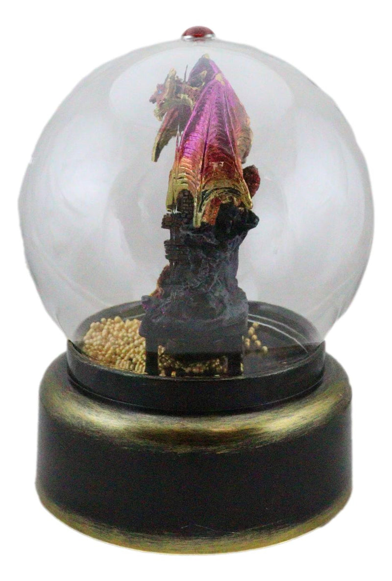 Red Dragon On Rocky Mountain Castle Musical LED Light Air Powered Glitter Globe