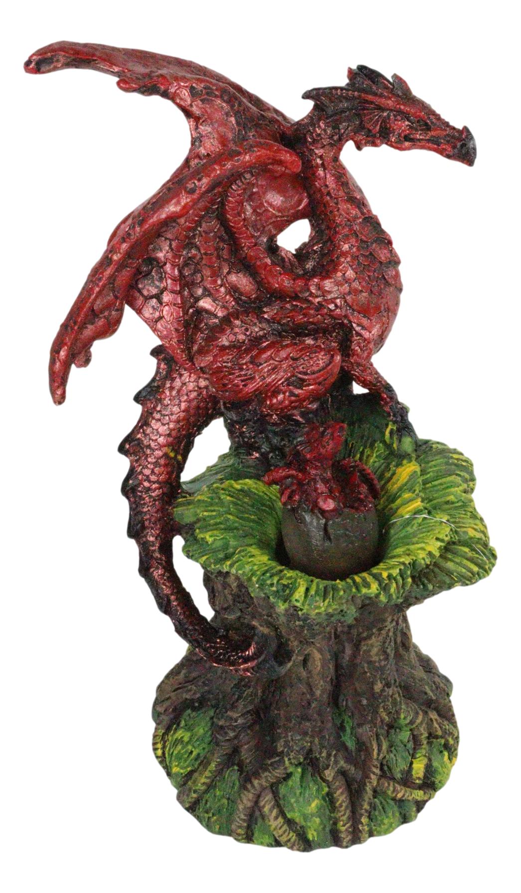 Ebros Red Volcano Dragon Mother Guarding LED Translucent Egg Figurine Night Light