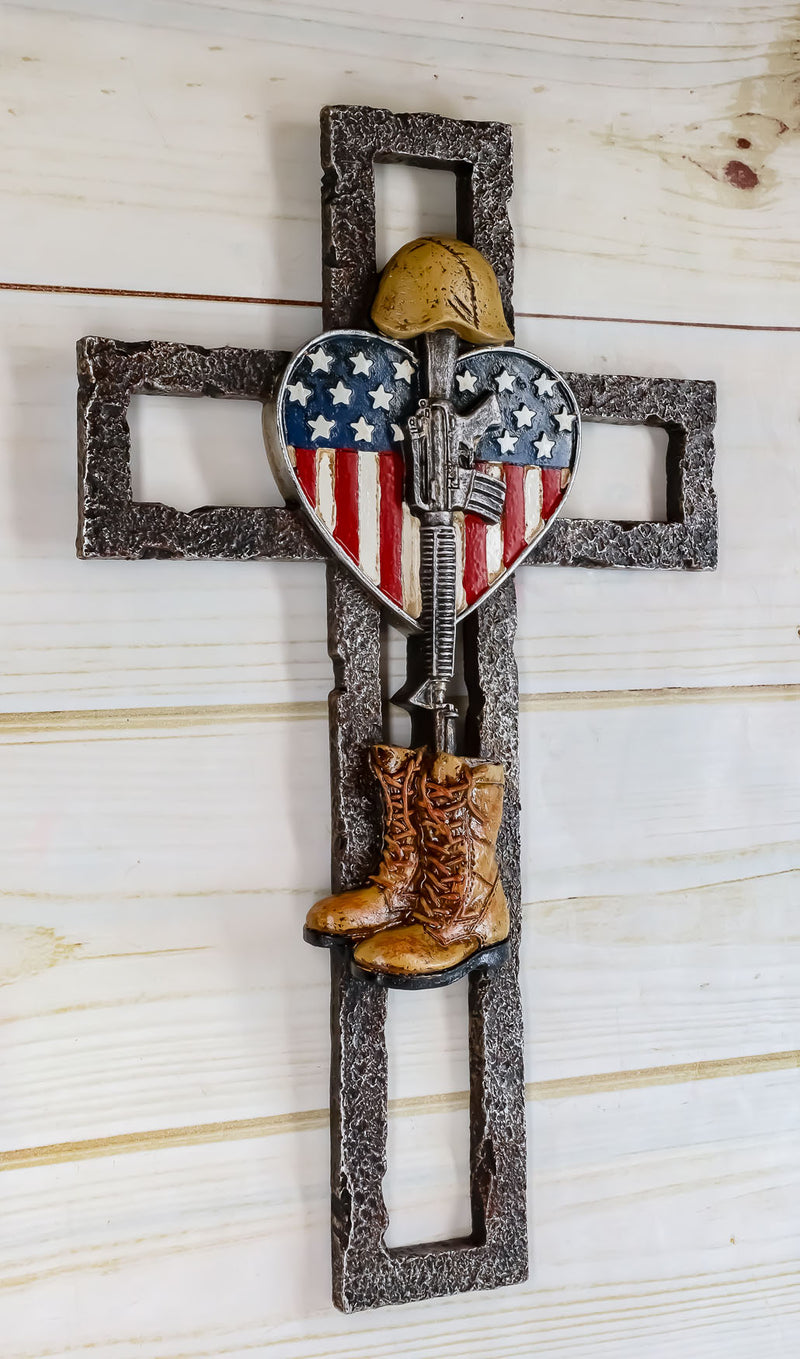 Ebros Western USA Flag Military Patriotic Fallen Soldier Memorial Wall Cross