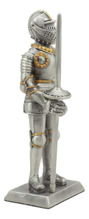 Ebros Pewter English Knight Statue 4" H Medieval Suit Of Armor Knight With Javelin Pole-arm Pewter Figurine Collectible
