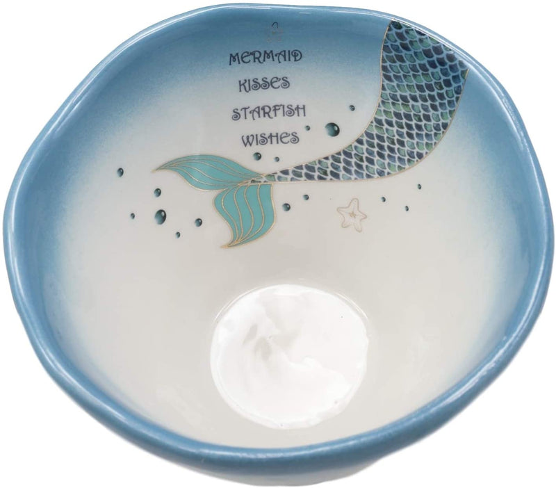 Ebros Nautical Blue Mermaid Kisses Starfish Wishes Ceramic Small Soup Bowl 16oz