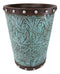 Rustic Western Turquoise Floral Scroll Faux Leather Dry Waste Basket Trash Bin