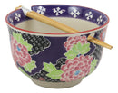 Ebros Victorian Colorful Floral Blooms Ramen Udon Noodles Large 6.25" Diameter Soup Bowl With Built In Rest and Bamboo Chopsticks Set for Rice Pasta Salad