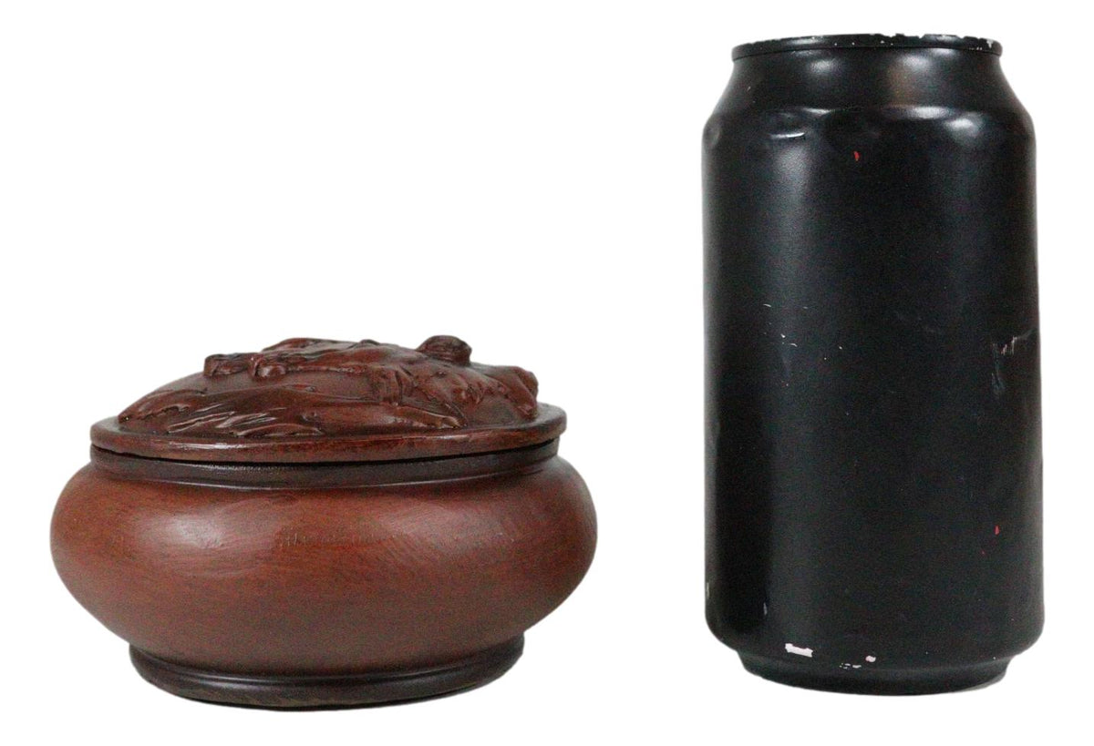 Ebros Faux Wood Bull Moose With Calf Rounded Jewelry Trinket Decorative Box Figurine - Ebros Gift
