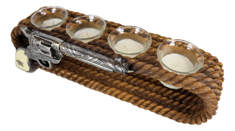 Ebros Western Cowboy Ropes And Revolver Pistol Double Votive Tea Light Candle Holder