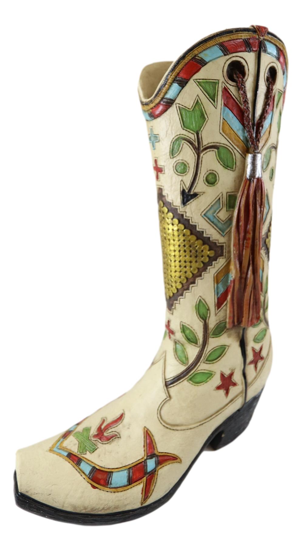 Rustic Western Crosses Arrows Stars Tassel Frills Cowgirl Boot Vase Figurine - Ebros Gift