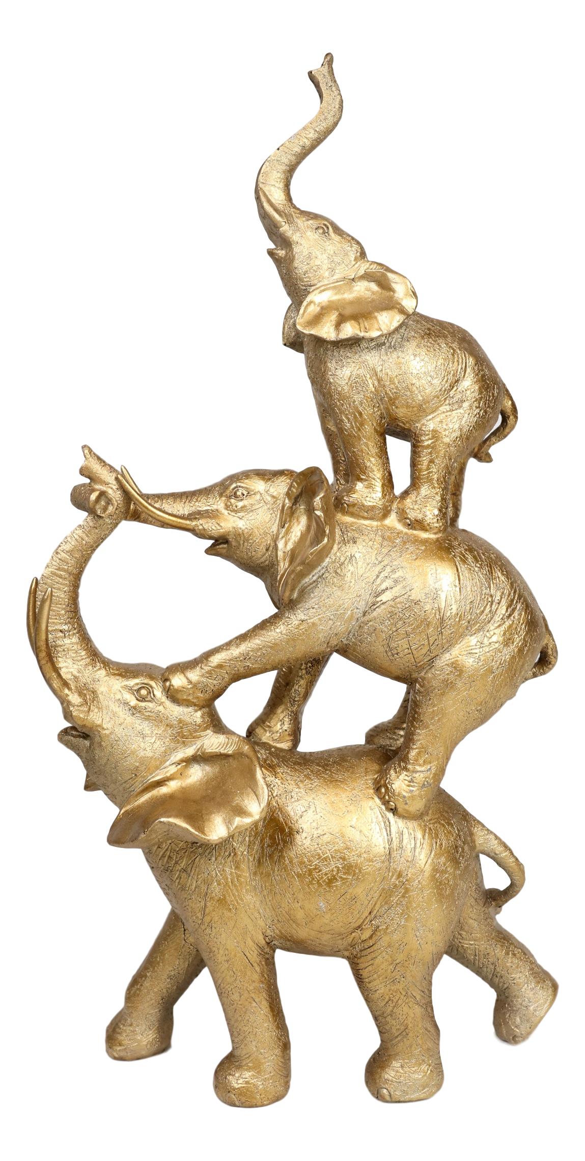 Golden Stacked Balancing Acrobatic Circus African Elephants Family Statue 15"H - Ebros Gift