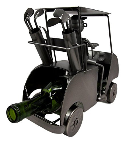 Ebros Pro Golfer Riding Golf Cart Hand Made Recycled Metal Wine Bottle Holder Caddy