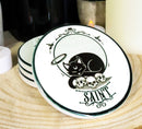 Halo Black Cat Saint And Skulls Ceramic Coaster Set of 4 Tiles With Cork Backing