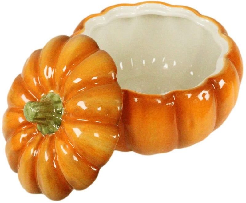 Ebros Orange Vegetable Pumpkin Soup Or Dessert Bowl With Lid Ceramic SET OF 4