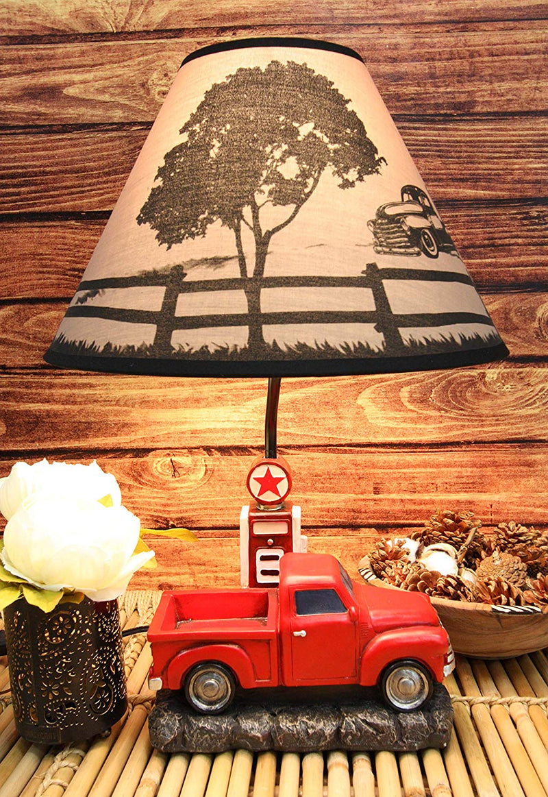 Vintage Big Red Pickup Truck By Classic Old Gas Pump Desktop Table Lamp Decor