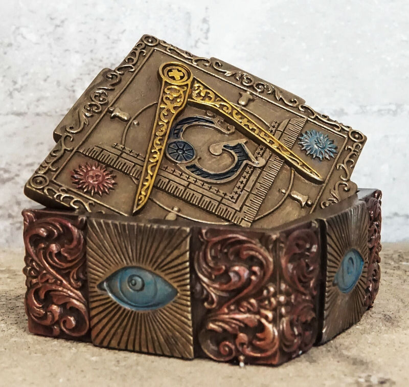 Ebros Stonemasons Masonic Small Decorative Box Jewelry Trinket 4" Long