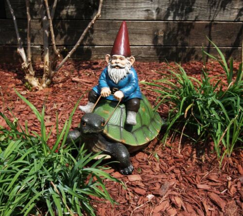Ebros Large Whimsical Mr. Gnome Riding Faithful Giant Turtle Garden Statue 17.25" Long