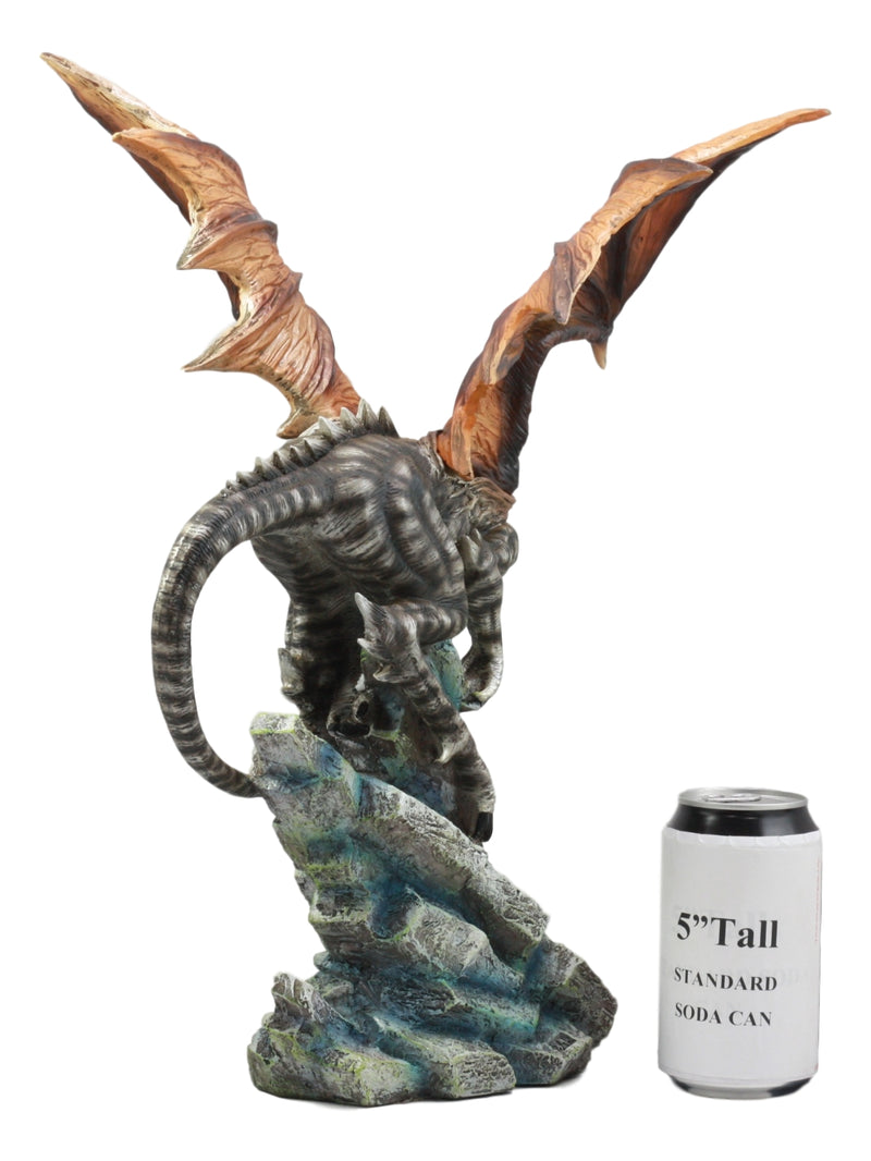 Ebros Large Flying Striped Dragon Over Frozen Rocks Statue Mythical Fantasy Figurine