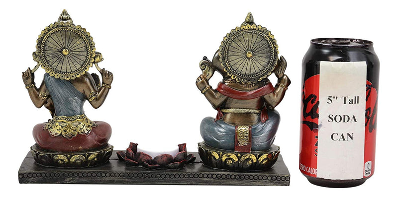 Lord Ganesha & Sri Krishna Seated With Lotus Flower Votive Candle Holder Statue