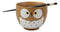 Whimsical Ceramic Brown Owl Ramen Udong Noodles Soup Bowl With Chopsticks Set