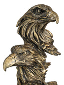 Patriotic Rustic American Bald Eagles Head Bust Figurine With Faux Wood Stand