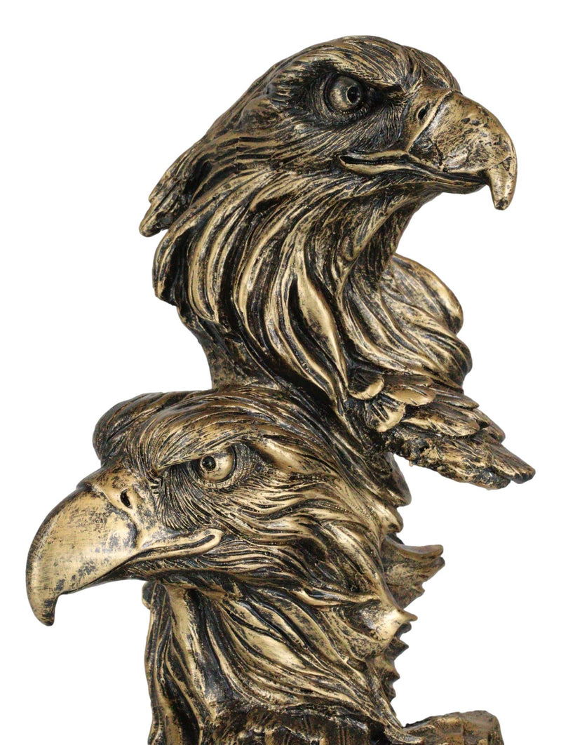 Patriotic Rustic American Bald Eagles Head Bust Figurine With Faux Wood Stand