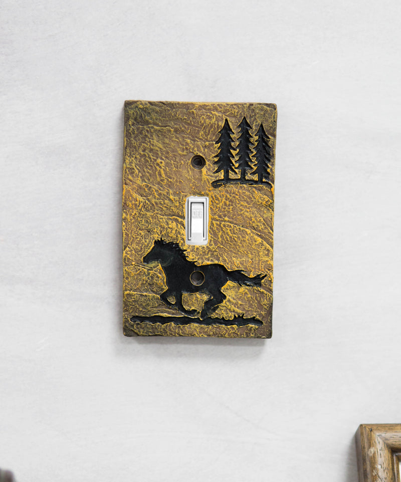 Set of 2 Western Horse And Pine Trees Silhouette Wall Single Toggle Switch Plate