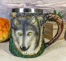 Woodland Animal Totem Spirit Gray Wolf Mug Textured With Rustic Tree Bark Design