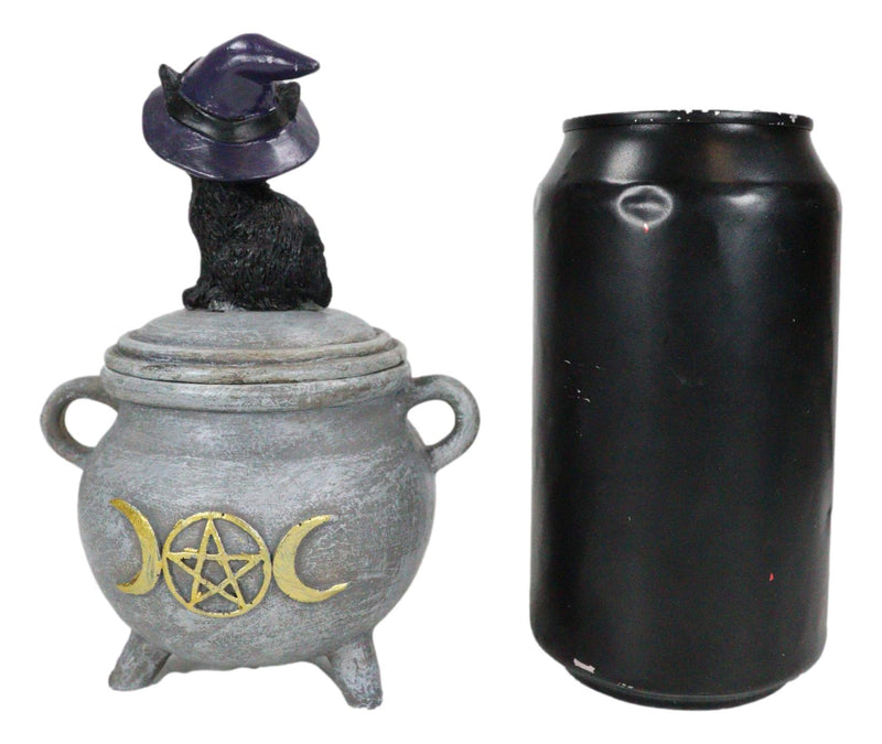 Halloween Wicca Black Cat With Witch Hat On Triple Moon Cauldron Decorative Box