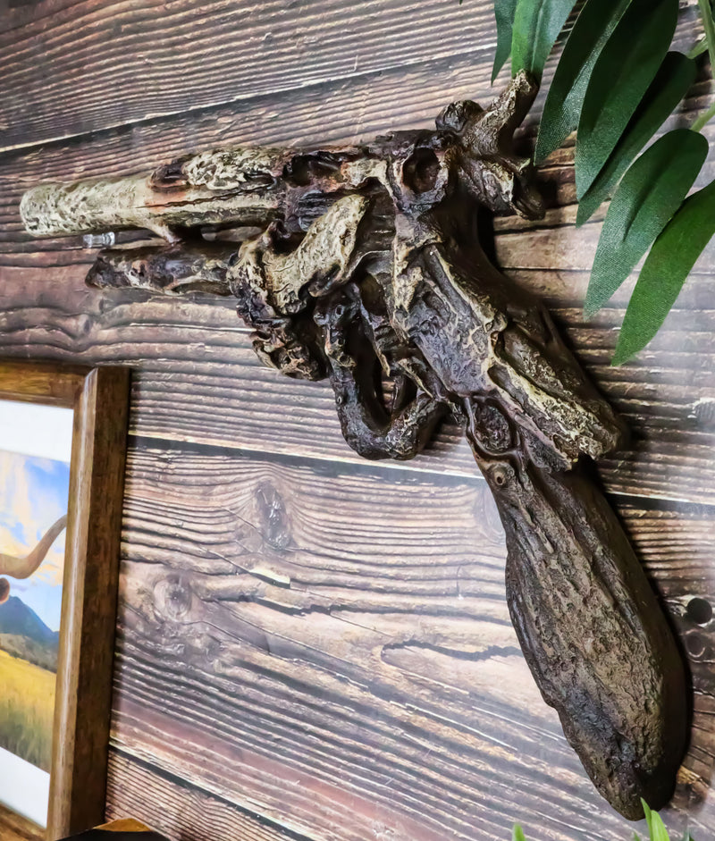 Rustic Western Faux Distressed Wood Six Shooter Revolver Gun Pistol Wall Decor