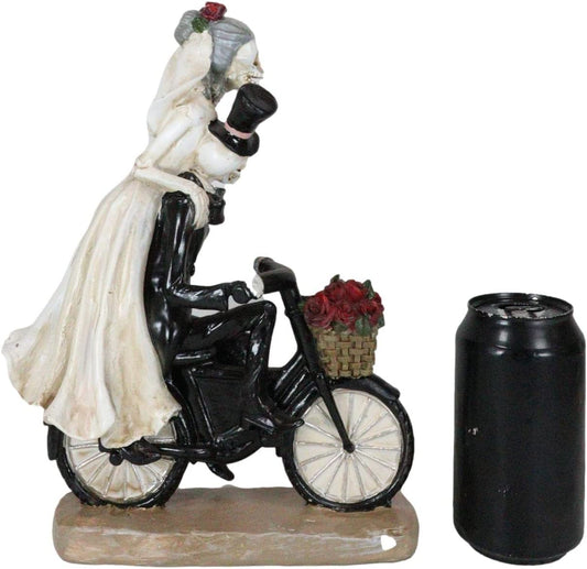 Day Of The Dead Just Married Wedding Bride Groom Skeletons On Bicycle Figurine