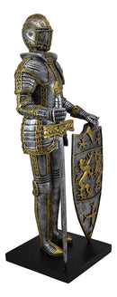 Ebros 21" Tall Large Medieval Royal Knight Guard with Long Sword and Dragon Lion Heraldry Shield Statue Castle Suit of Armor Resin Figurine European Historical Home Decor - Ebros Gift
