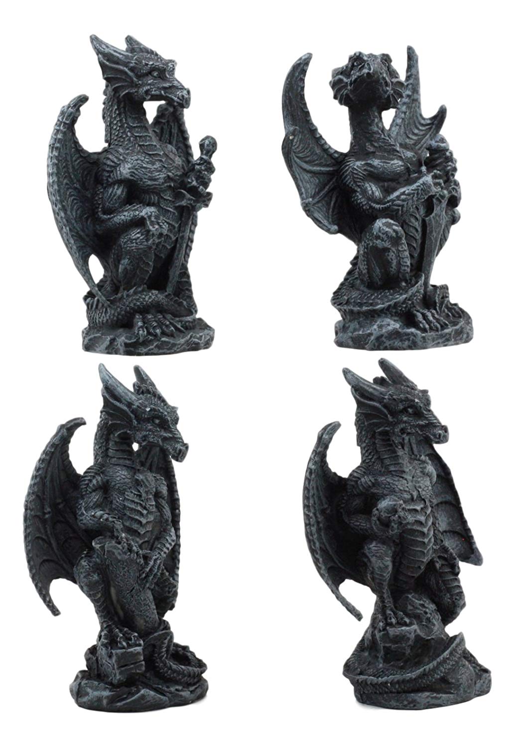 Ebros Faux Stone Fantasy Sentinel Guardian Dragons Statue Set Of 4 Dragon Miniature - Ebros Gift
