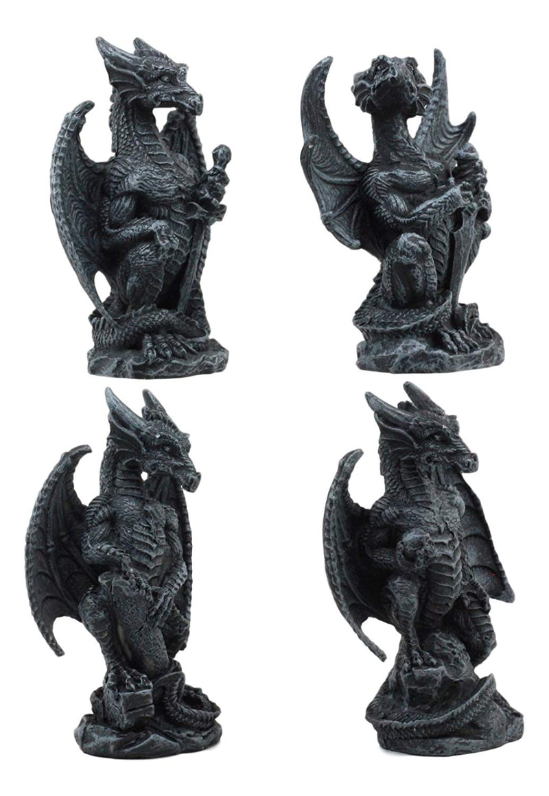 Ebros Faux Stone Fantasy Sentinel Guardian Dragons Statue Set Of 4 Dragon Miniature