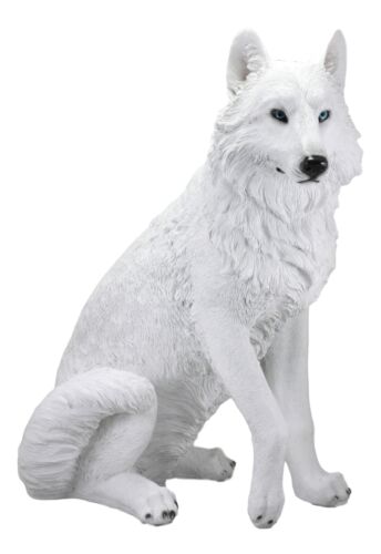 Ebros Large Artemis Wildlife Sitting Alpha Albino Ghost White Wolf Statue 20.5"H - Ebros Gift