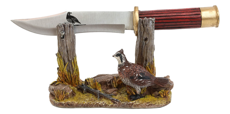 Rustic Quail Hen Bird Display With Decorative Shotgun Shell Knife Statue Set