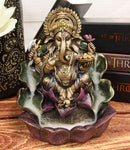 Ebros Hindu Lord Ganesha On Lotus Backflow Cone Incense Burner Statue 6" Tall