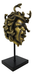 Severed Head Greek Goddess Medusa With Venom Snakes Hair On Pole Stand Figurine