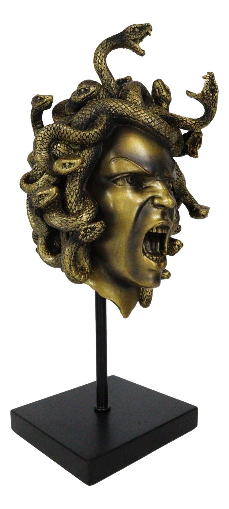 Severed Head Greek Goddess Medusa With Venom Snakes Hair On Pole Stand Figurine