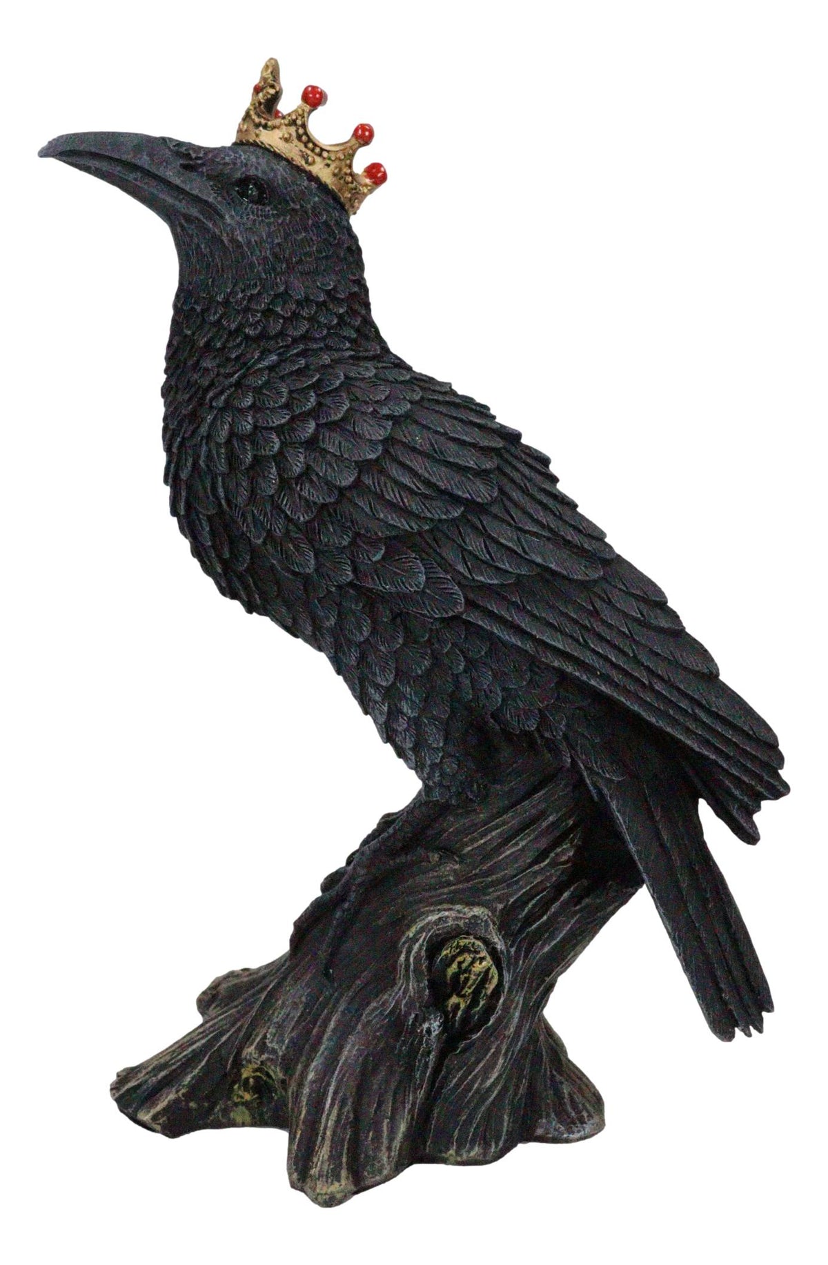Macabre Gothic Royal Crowned Raven King Perching On Tree Stump Figurine 6.5"H