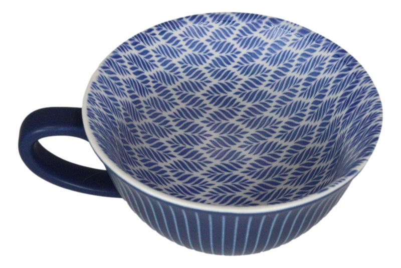 Blue Vintage Victorian Palm Leaves Design Large Porcelain Mug 19oz 5.25"D Set 6